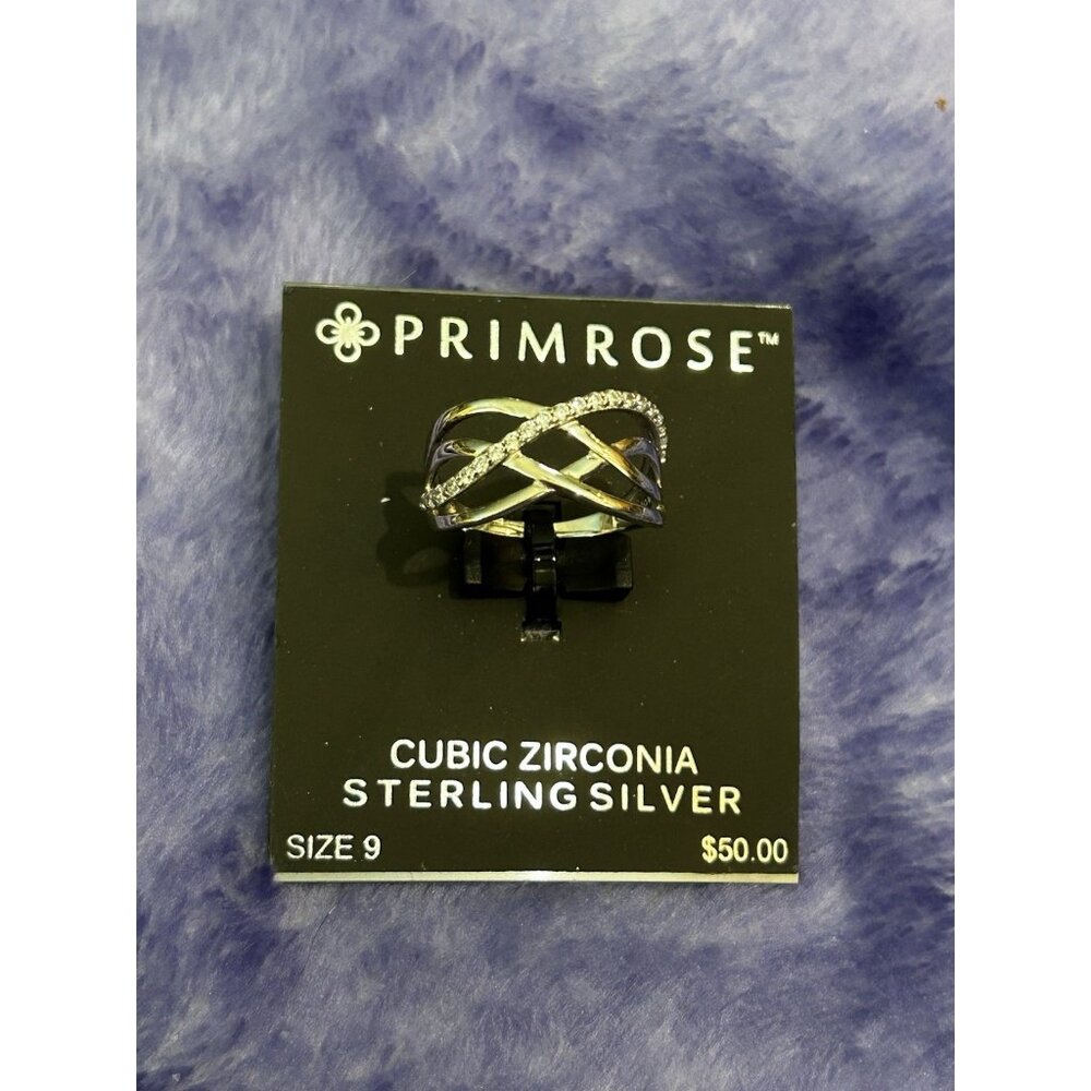 Primrose Cubic Zirconia Sterling Silver Woven Ring Size 9
